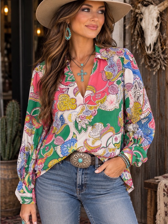Boden Tops - Boden 100% Silk Paisley Floral Blouse Size 6 Multicolor Boho Top
